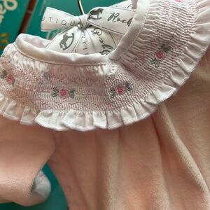 Baby girl smocked velour footed coverall